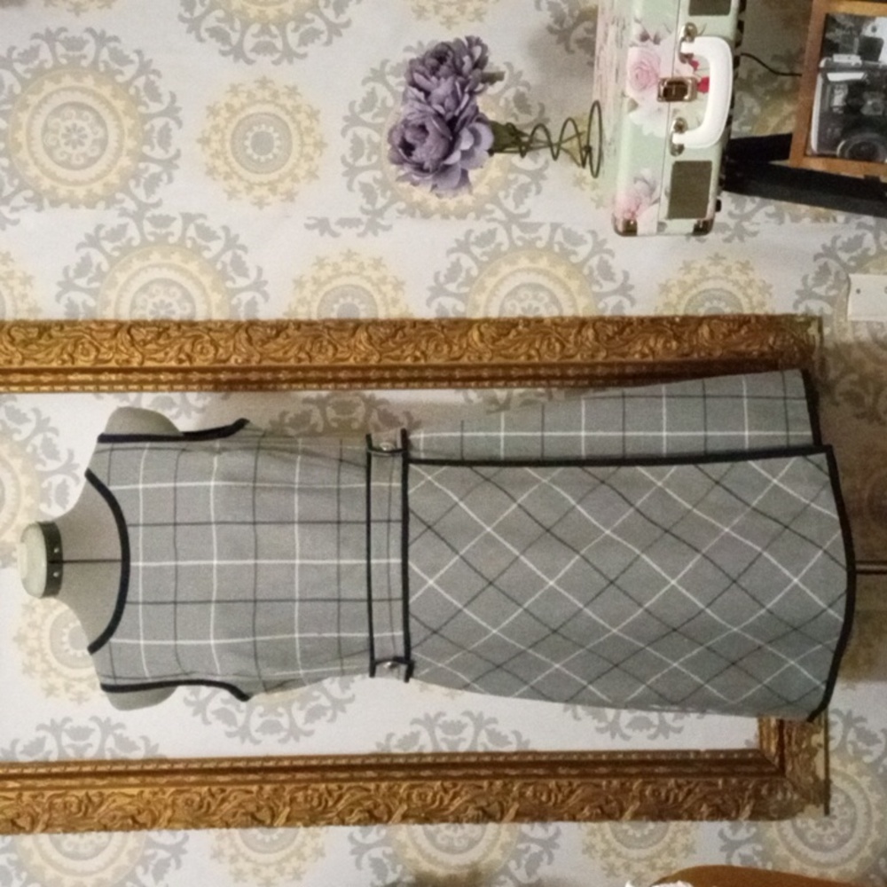 Tommy Hilfiger classic faux wrap plaid gray blue dress size 10